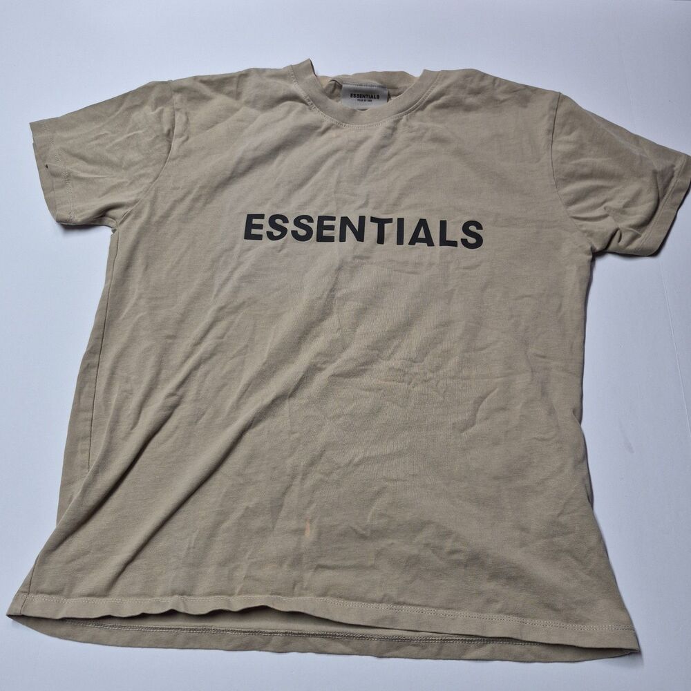 Fear of God Essentials Shirt Small S Tan Taupe Front Logo Oversized Tee FOG